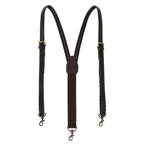 CTM Men's Coated Leather Flat Braided Suspenders with Metal Swivel Hook Ends